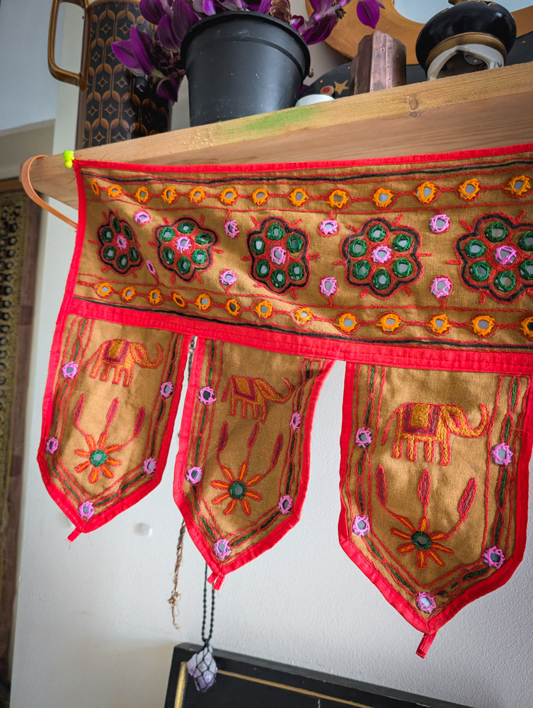 Vintage Elephant Earthy Embroidered Indian Toran - Image 3