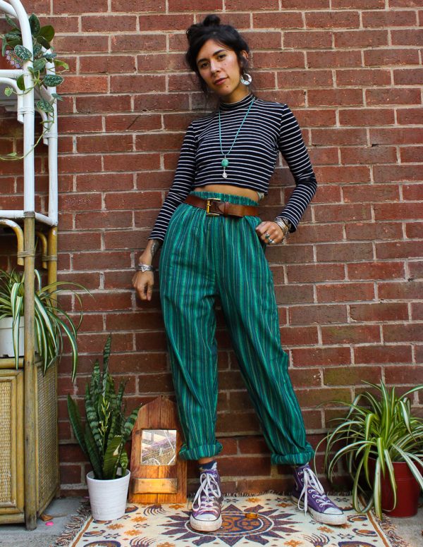 Unisex Teal Striped Cotton Trousers | ADORNED