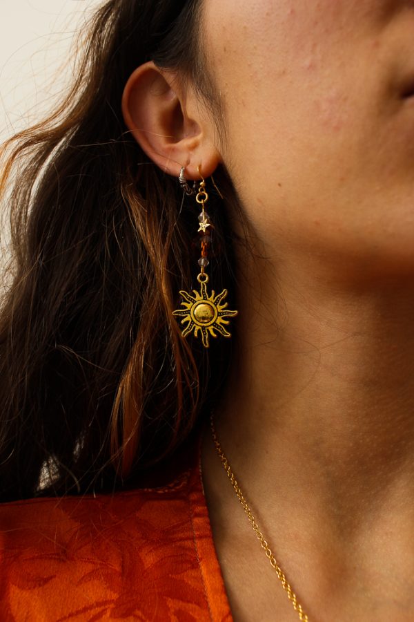 Green Amber Sun in Moon Earrings main image 1