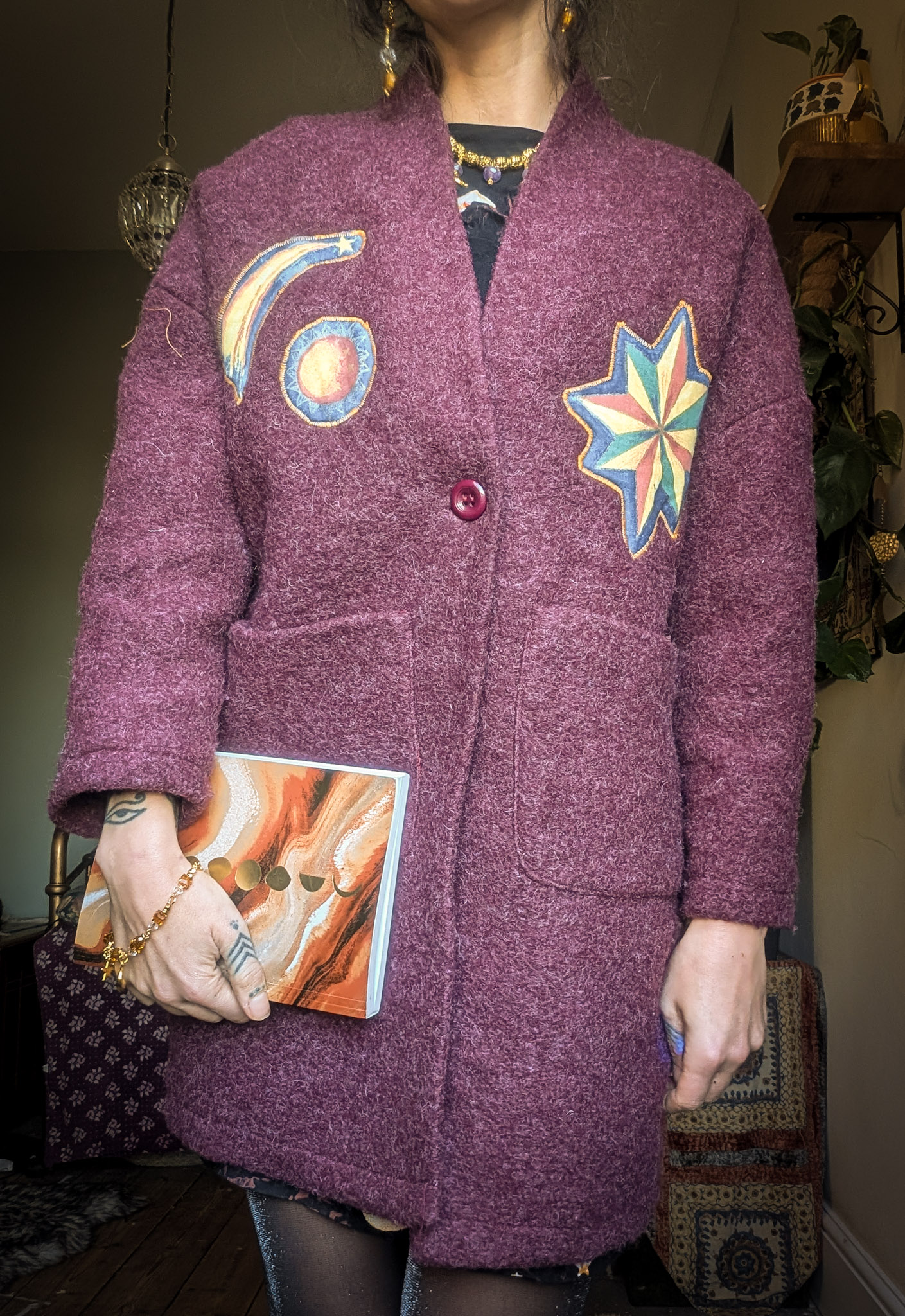 Reworked Maroon Celestial Patch Jacket - Image 2