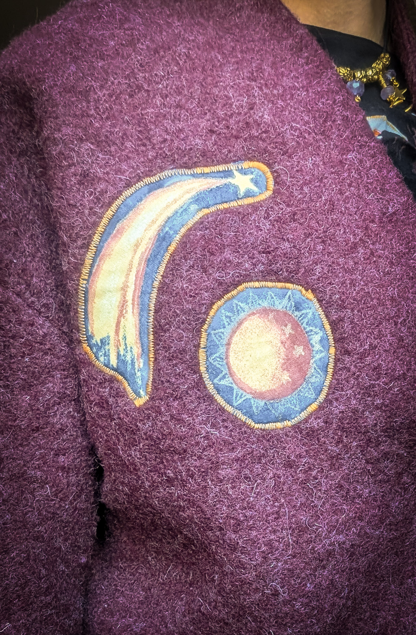 Reworked Maroon Celestial Patch Jacket - Image 4