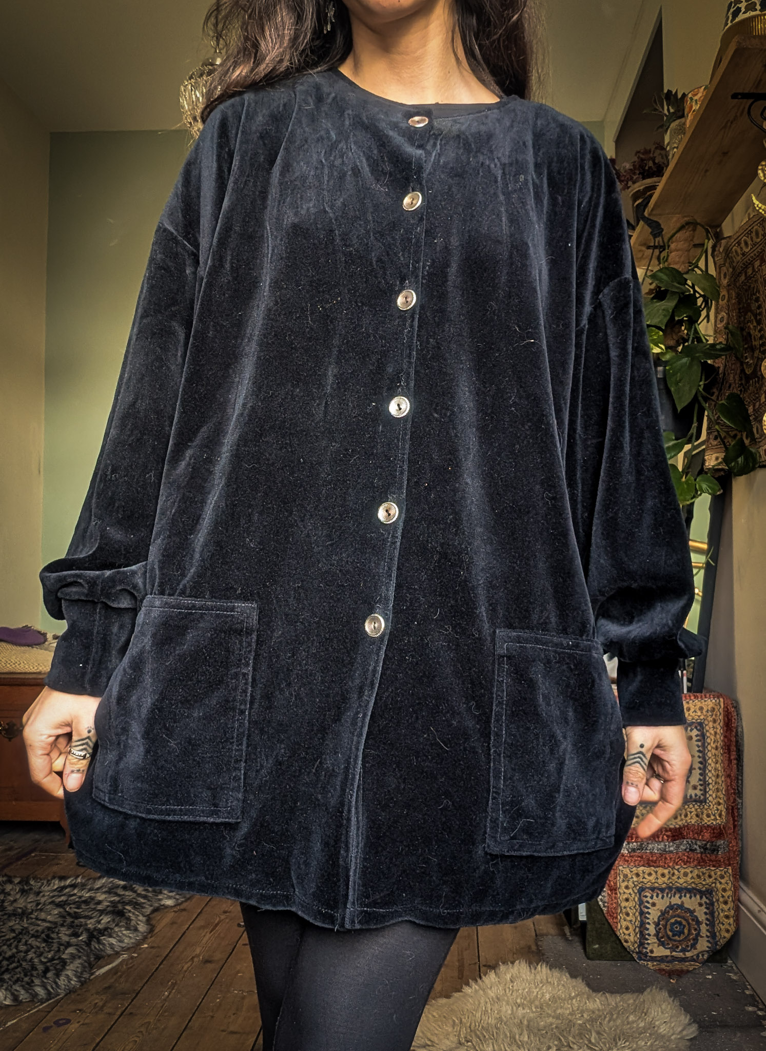 Vintage Black Velvet Cardigan - Image 3