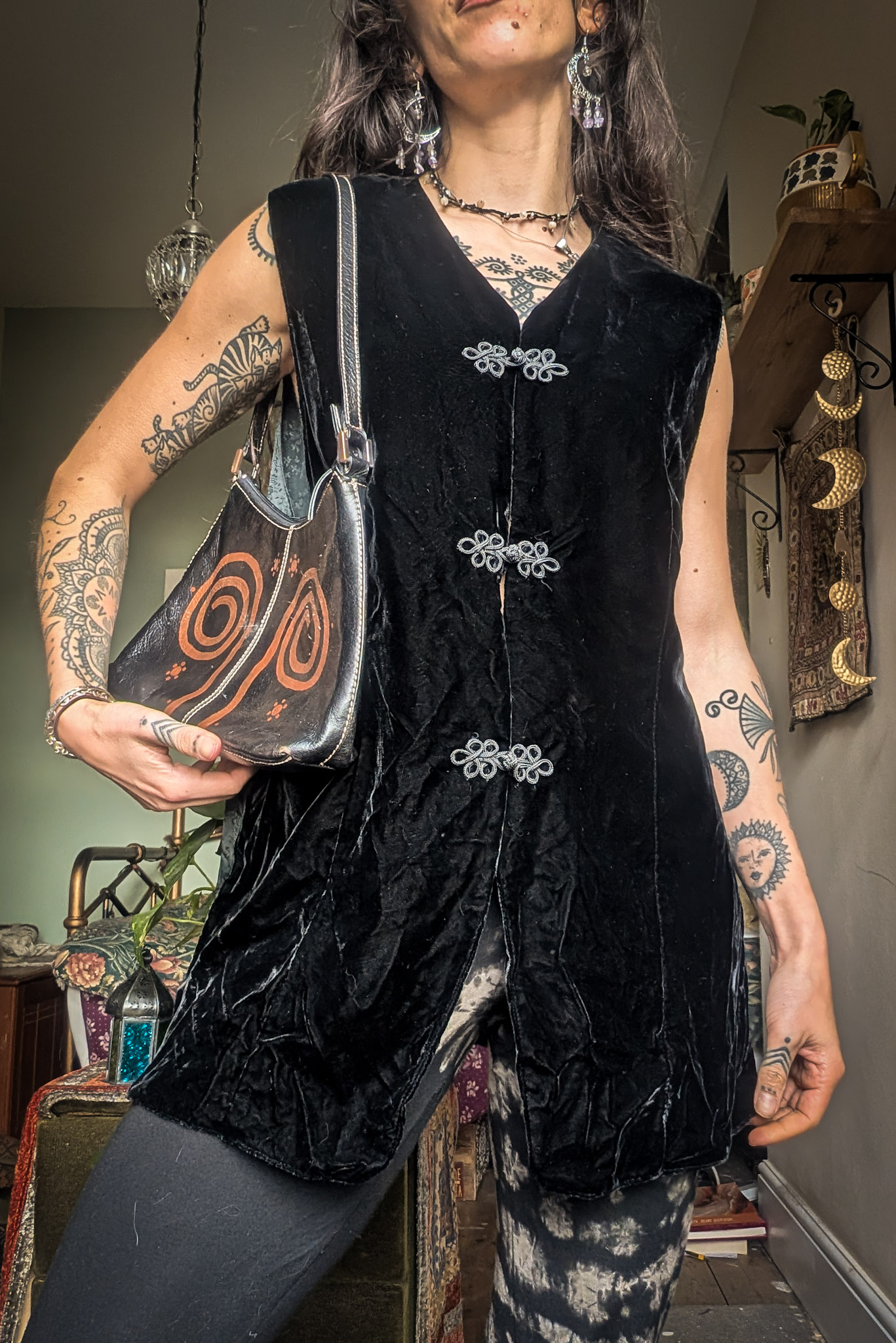 Vintage Long Black Velvet Waistcoat