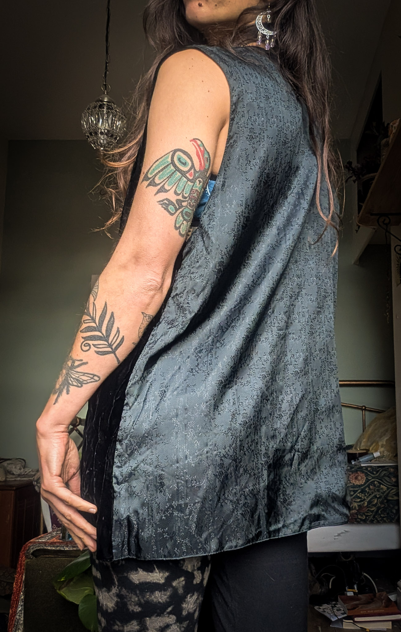 Vintage Long Black Velvet Waistcoat - Image 4