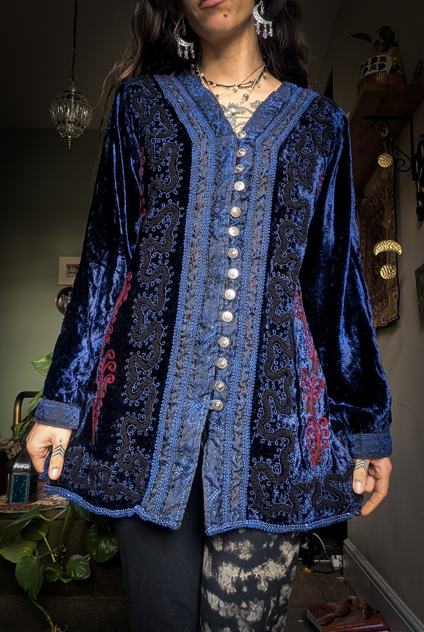 Vintage Blue Embroidered Velvet Top - Image 3