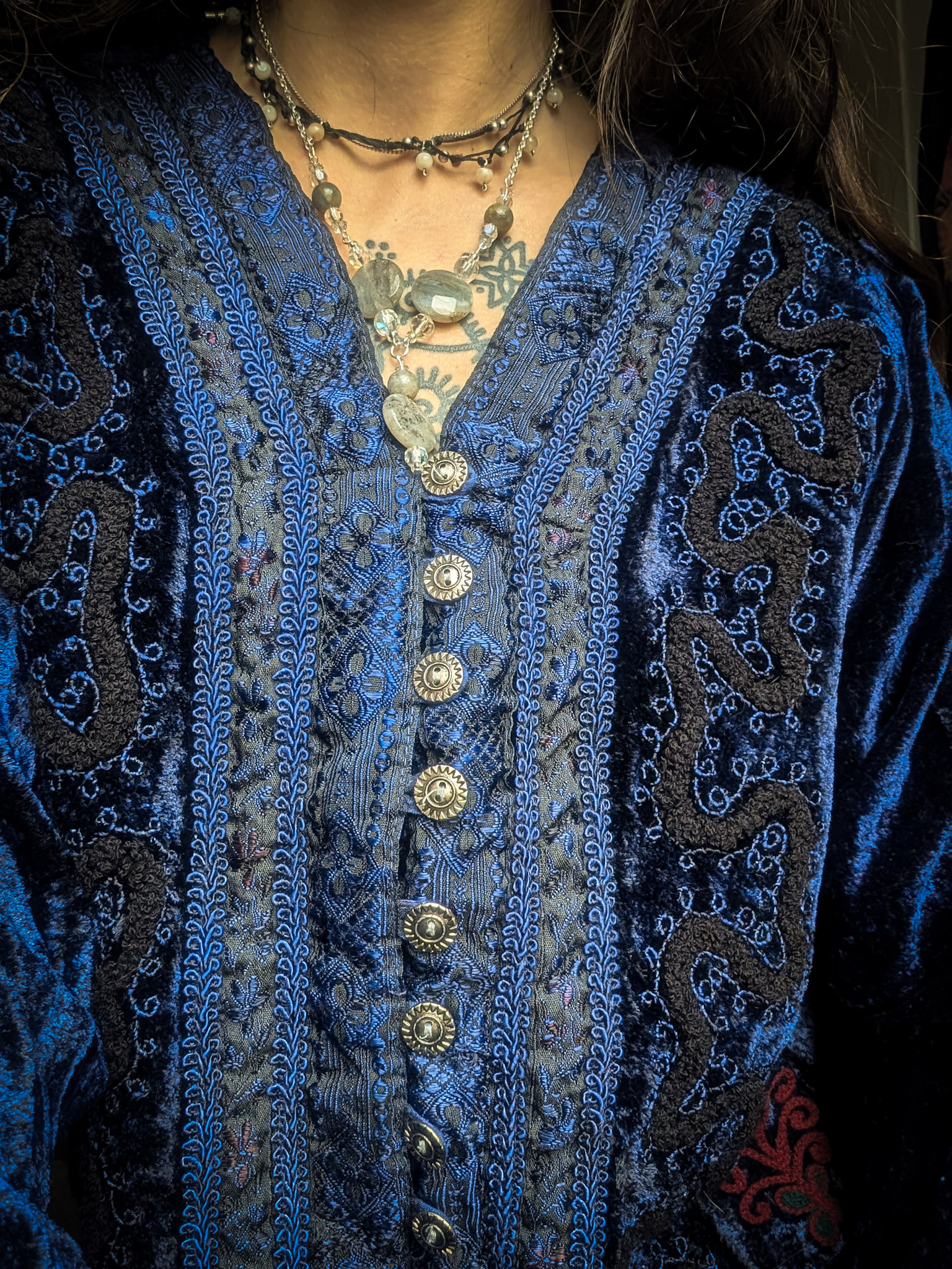 Vintage Blue Embroidered Velvet Top - Image 2