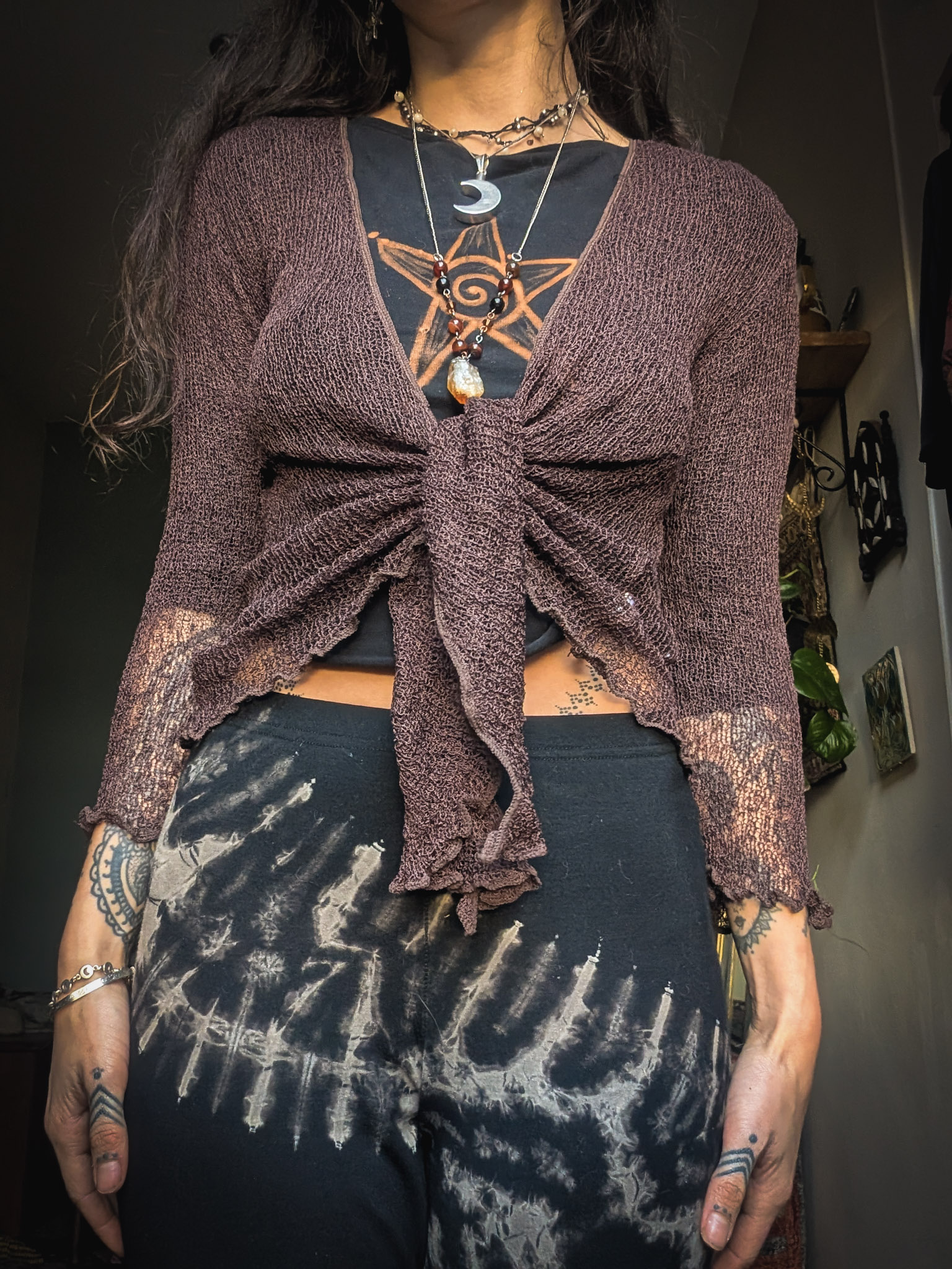 Tie-Up Shrug in Chocolate Brown - Image 4