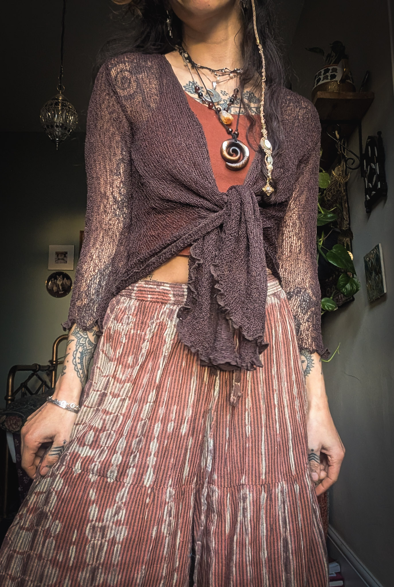 Tie-Up Shrug in Chocolate Brown - Image 6