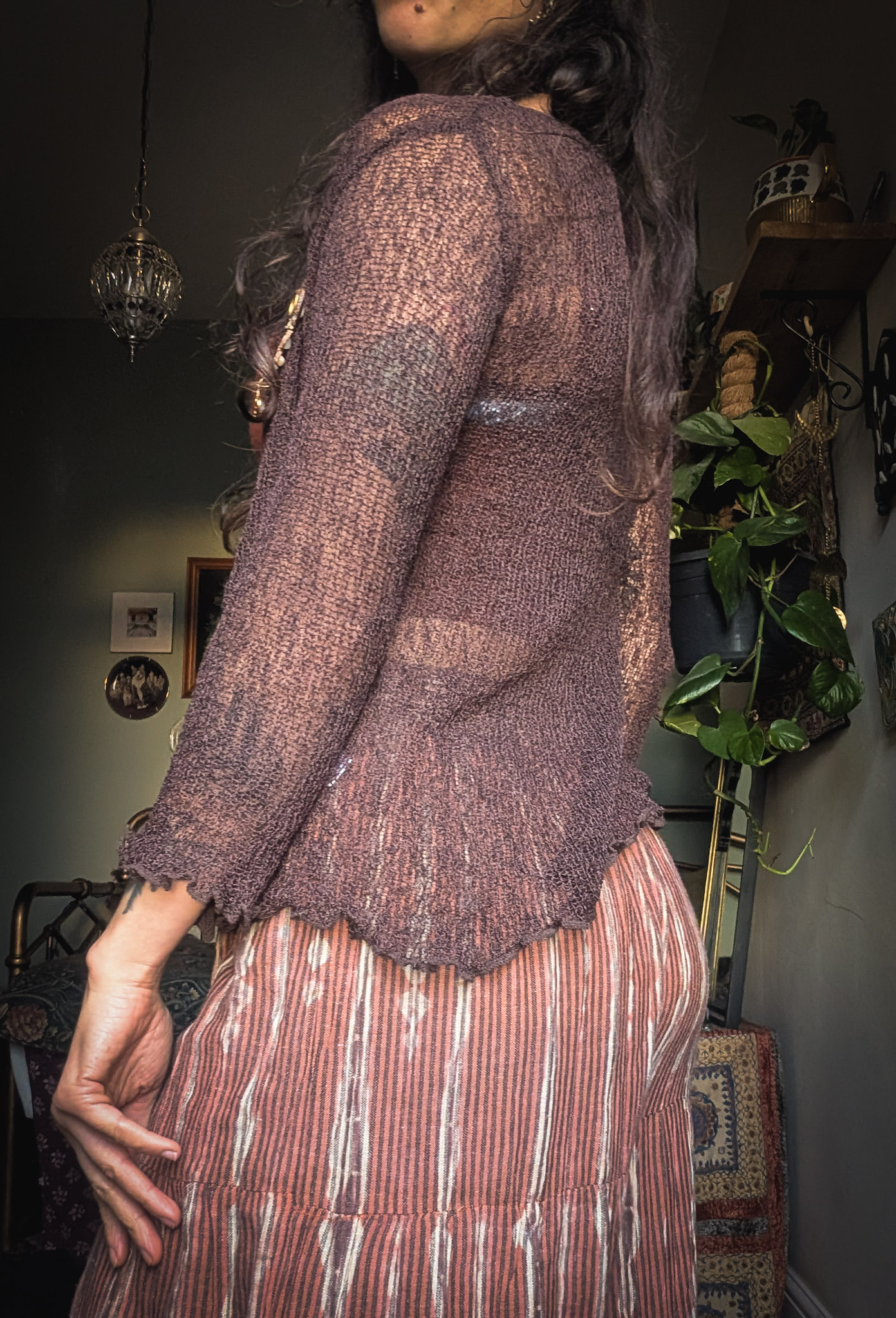 Tie-Up Shrug in Chocolate Brown - Image 5