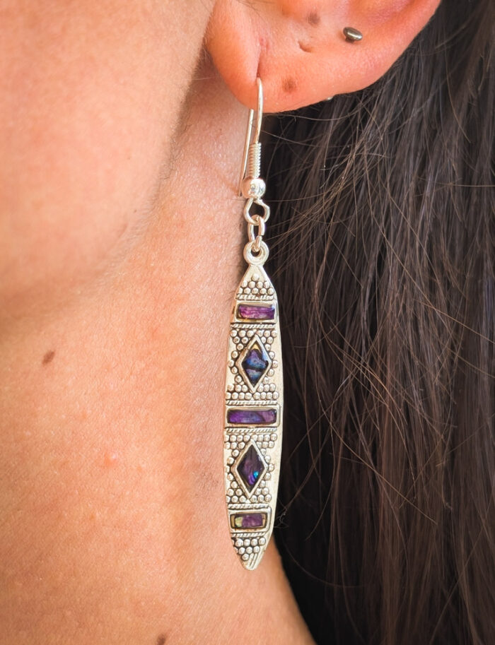 Vintage Silver Abalone Enamel Earrings - Image 4