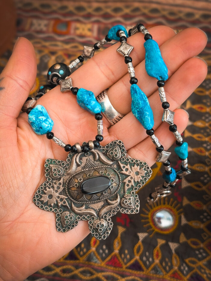 Upcycled Afghan Onyx Necklace - Image 2
