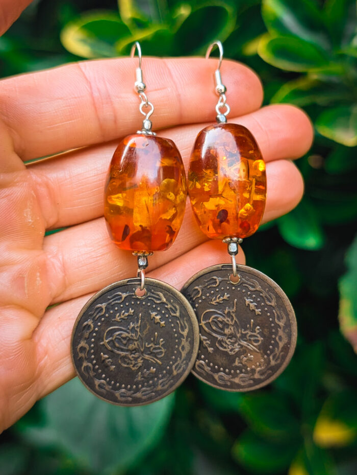Bohemian Faux Amber Coin Earrings