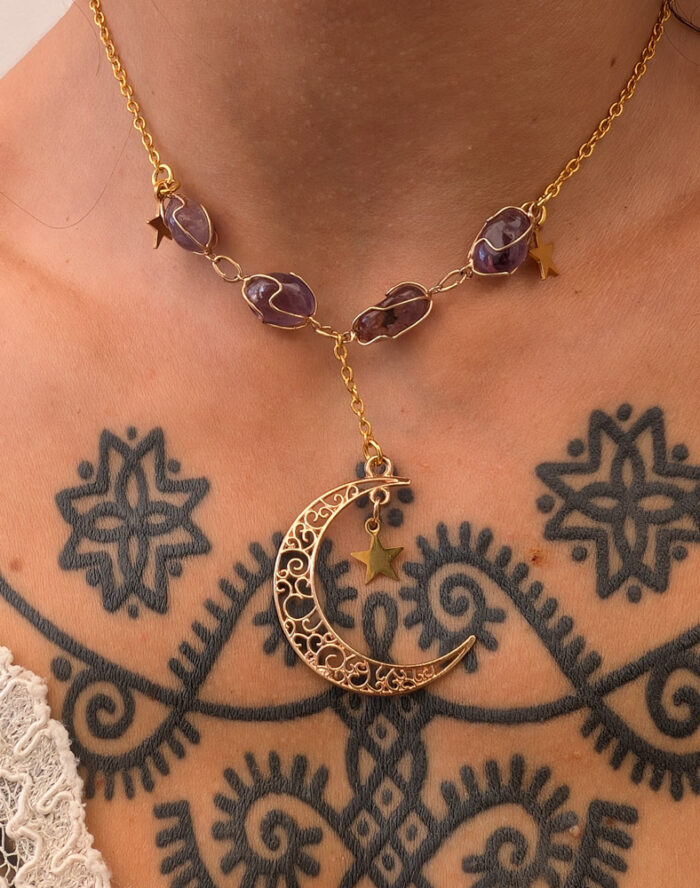 Amethyst Gold Moon Necklace