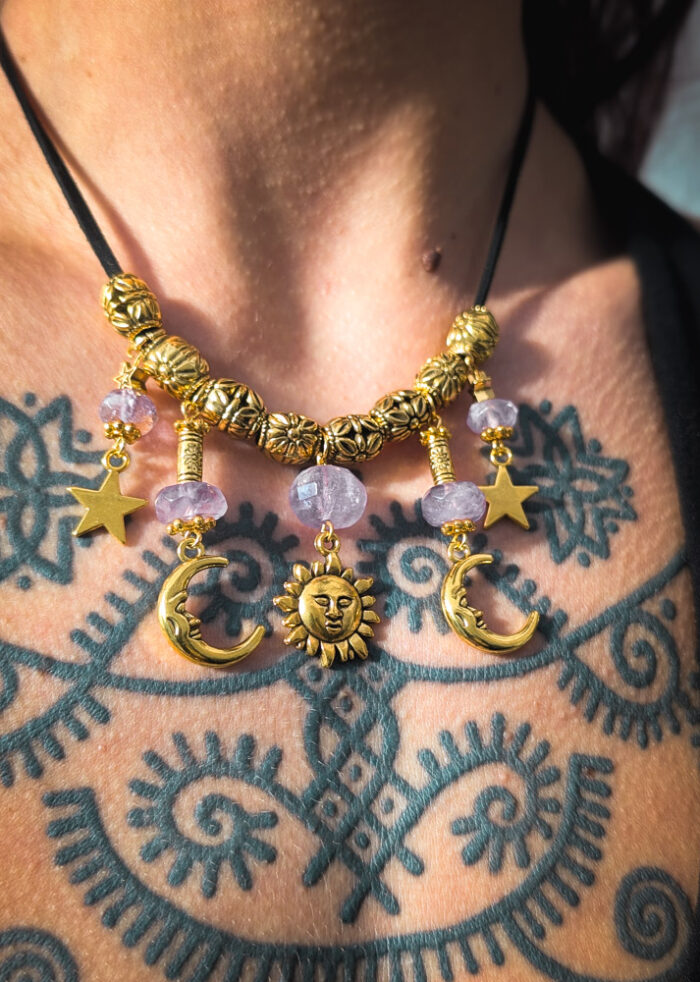Aquarius Celestial Gold & Amethyst Charm Necklace - Image 3