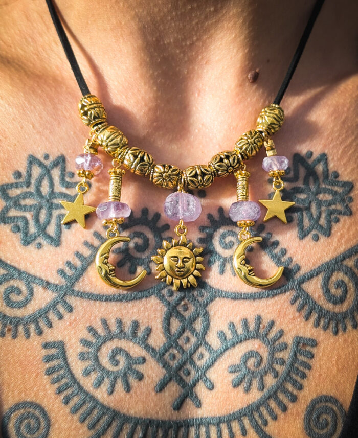 Aquarius Celestial Gold & Amethyst Charm Necklace