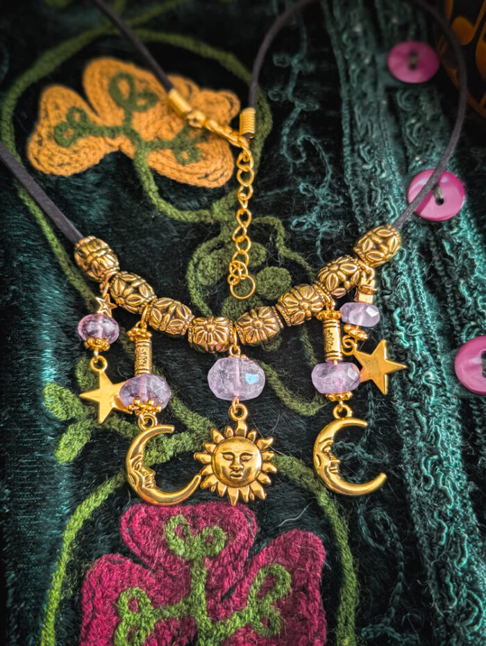 Aquarius Celestial Gold & Amethyst Charm Necklace - Image 5