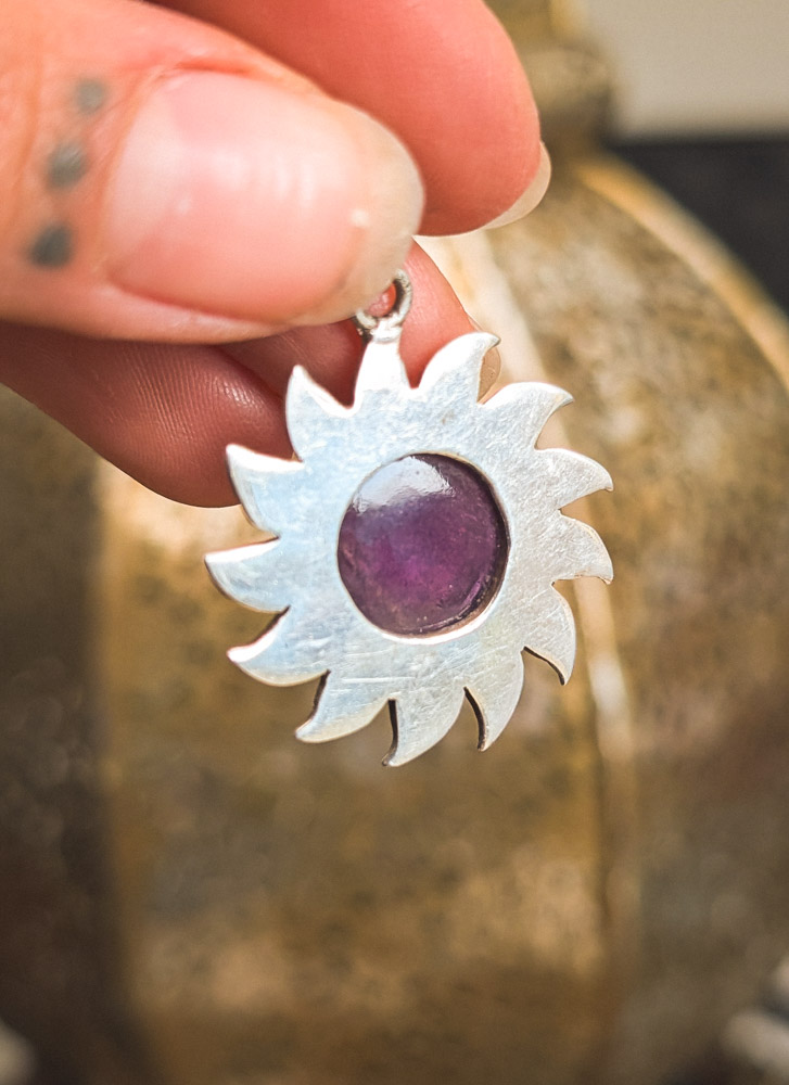 925 Silver Amethyst Sun Pendant - Image 4