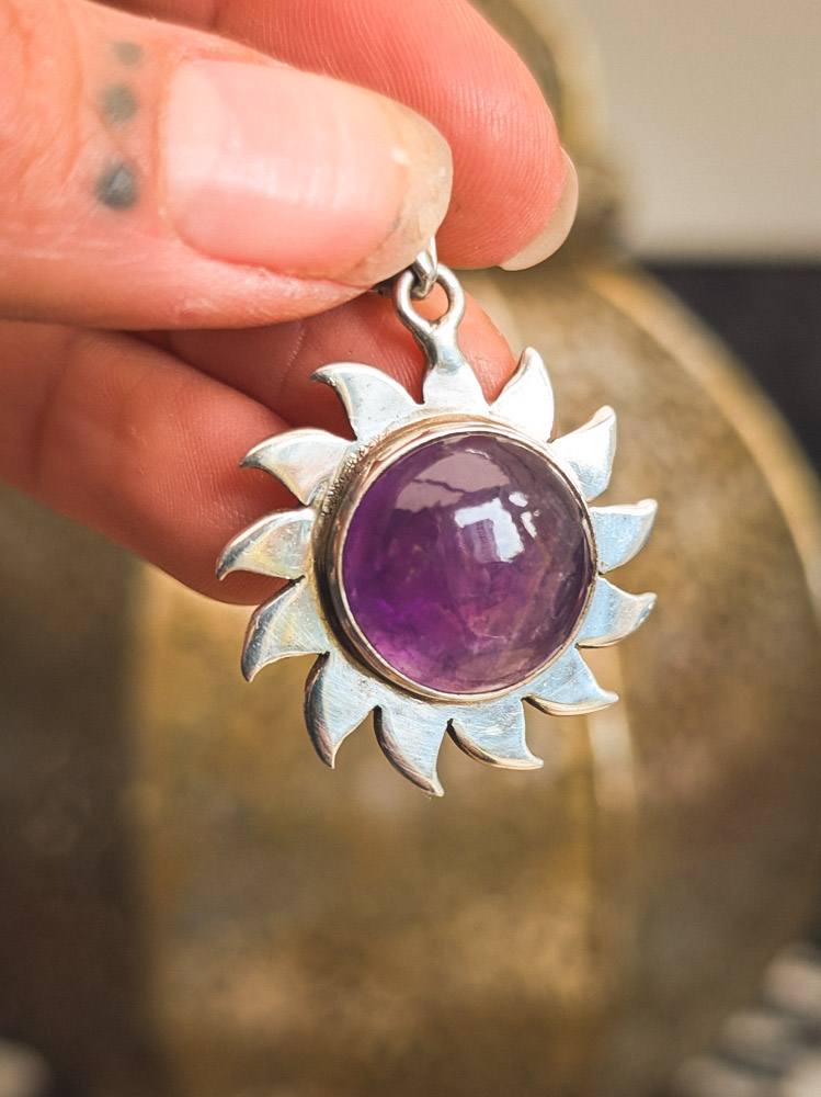 925 Silver Amethyst Sun Pendant