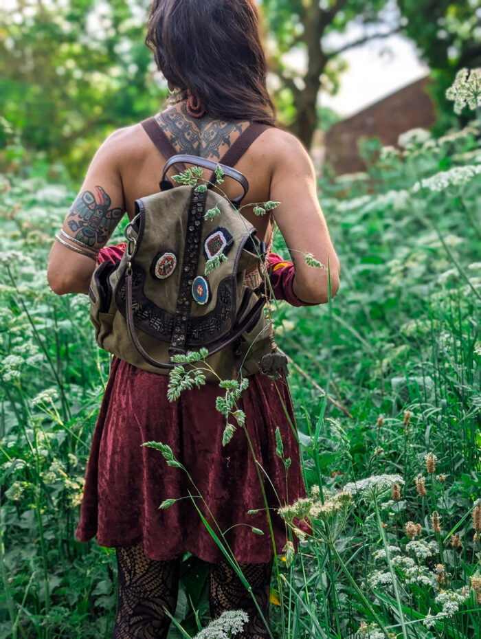 Upcycled Beaded Patch Backpack - Image 2
