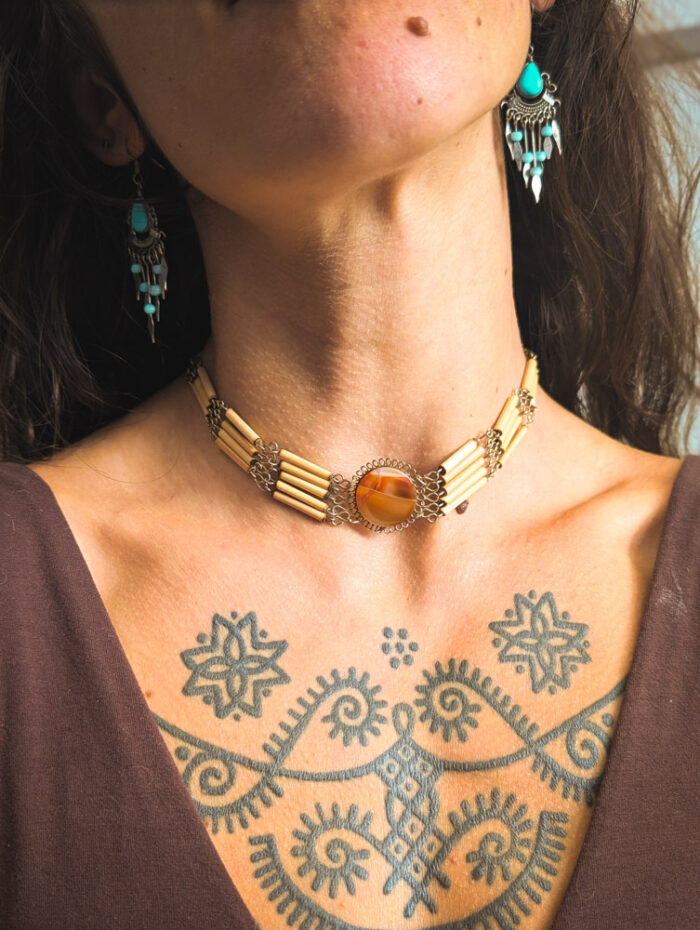 Peruvian Bamboo Gemstone Choker - Image 5