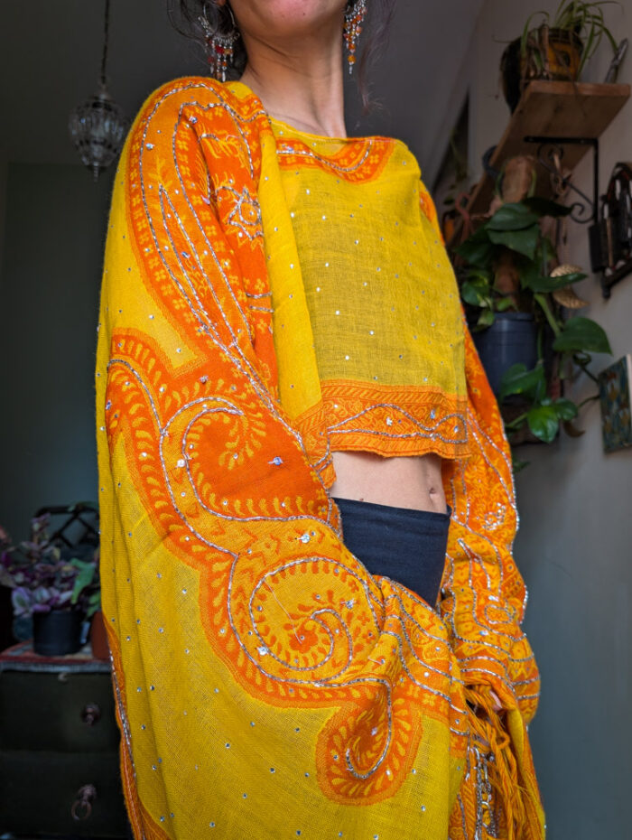Upcycled Orange Beaded Oversize Top - Image 3