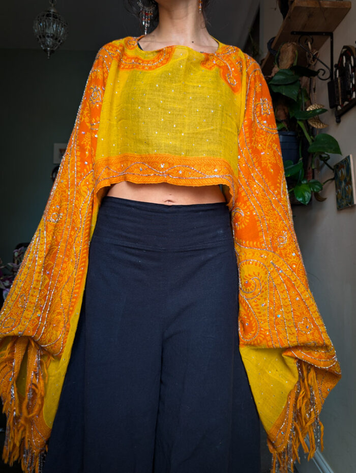 Upcycled Orange Beaded Oversize Top - Image 4