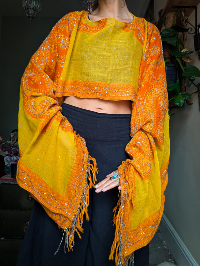 Upcycled Orange Beaded Oversize Top