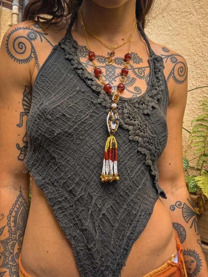 Upcycled Beaded Bell Necklace - Image 5