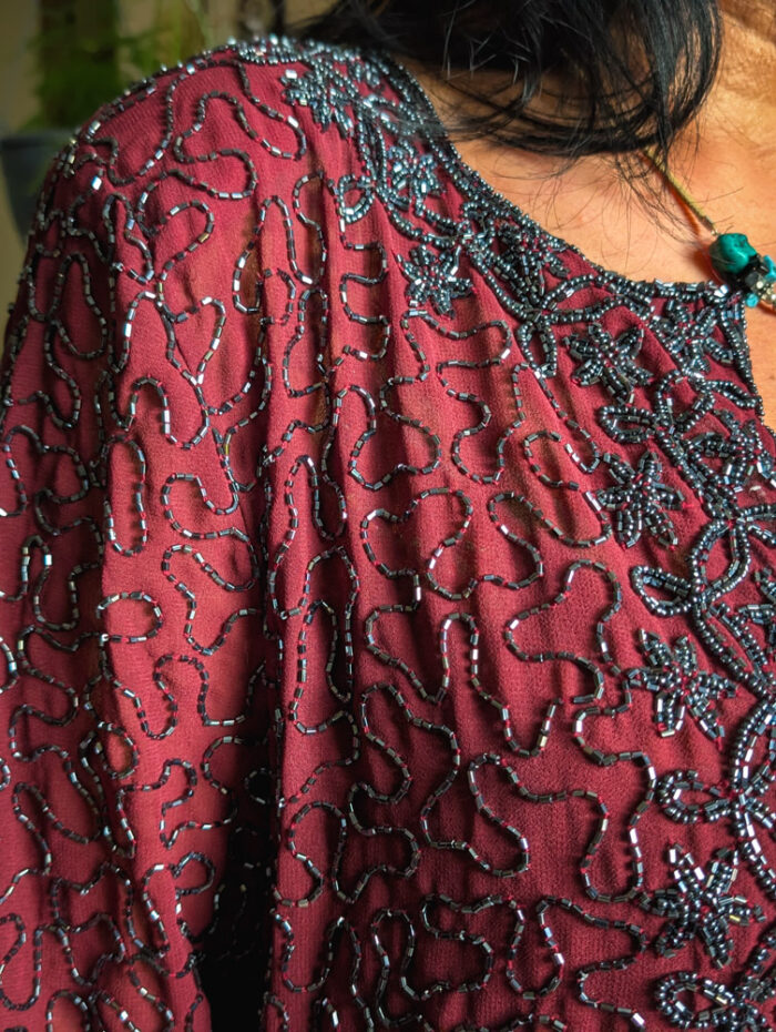 Vintage Maroon Beaded Jacket - Image 5