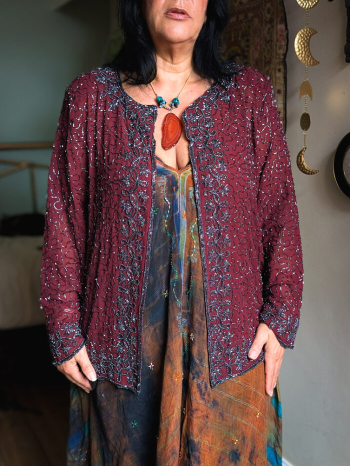 Vintage Maroon Beaded Jacket - Image 8