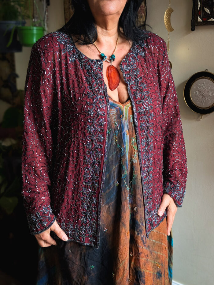 Vintage Maroon Beaded Jacket