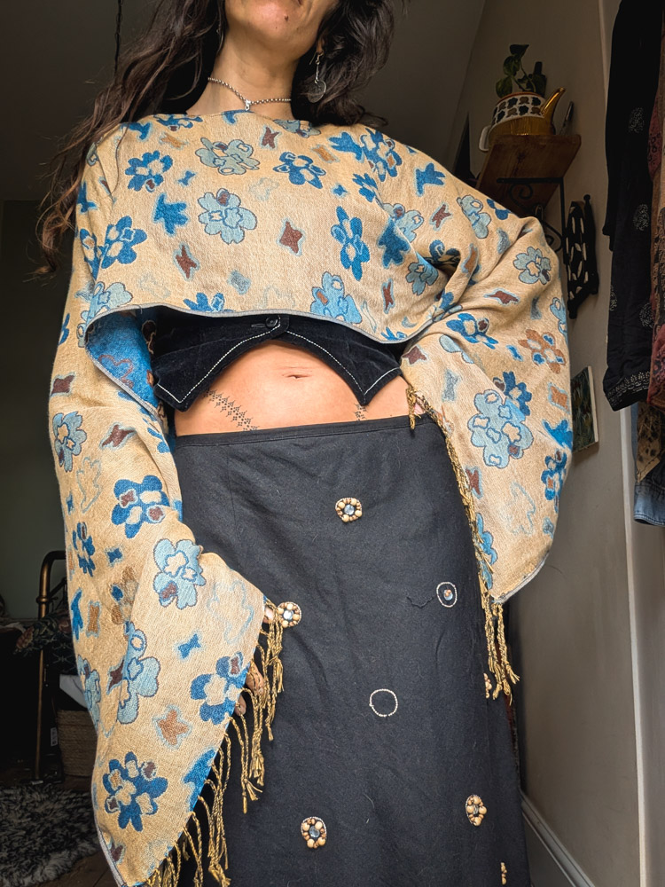 Upcycled Beige + Blue Oversize Top - Image 4