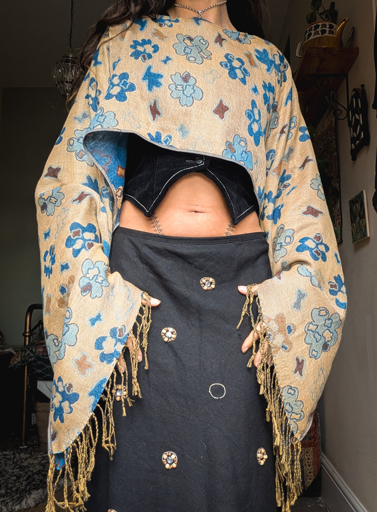 Upcycled Beige + Blue Oversize Top