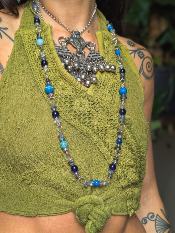 Blue Festival Upcycled Necklace / Chain Belt - Image 7