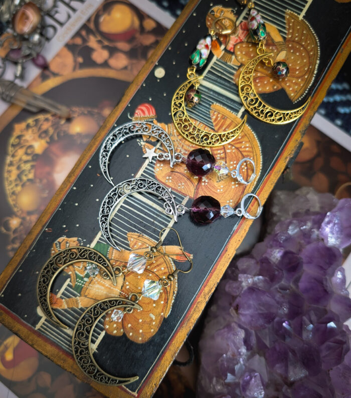 Cloisonne Gold Moon Earrings - Image 3