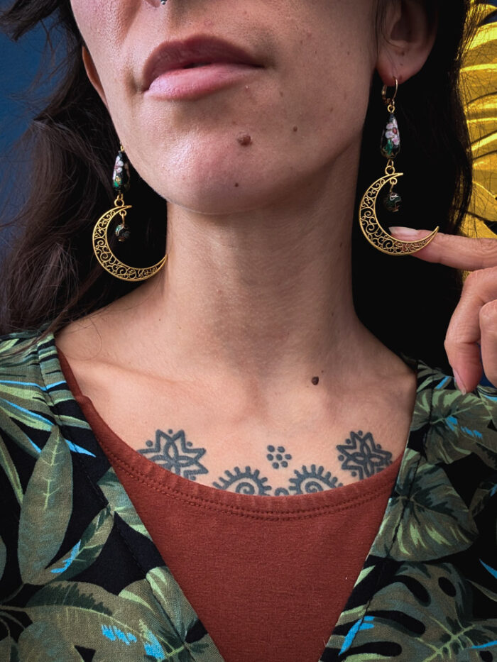 Cloisonne Gold Moon Earrings - Image 2