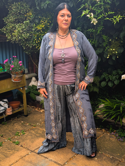 Black / Steel Tie Dye Palazzo Trousers - Image 6