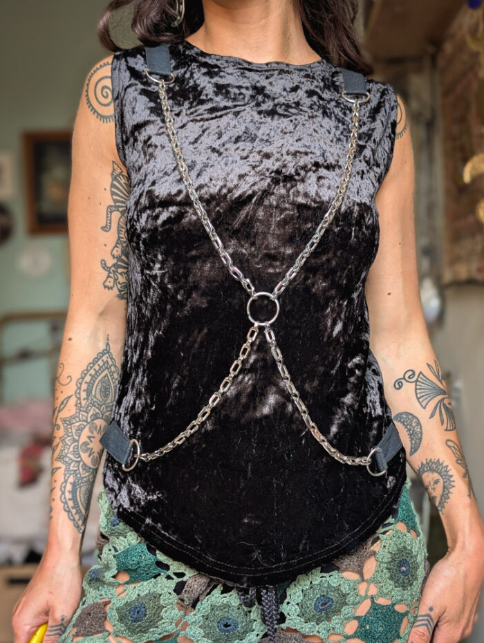 Vintage Black Chain Velvet Top