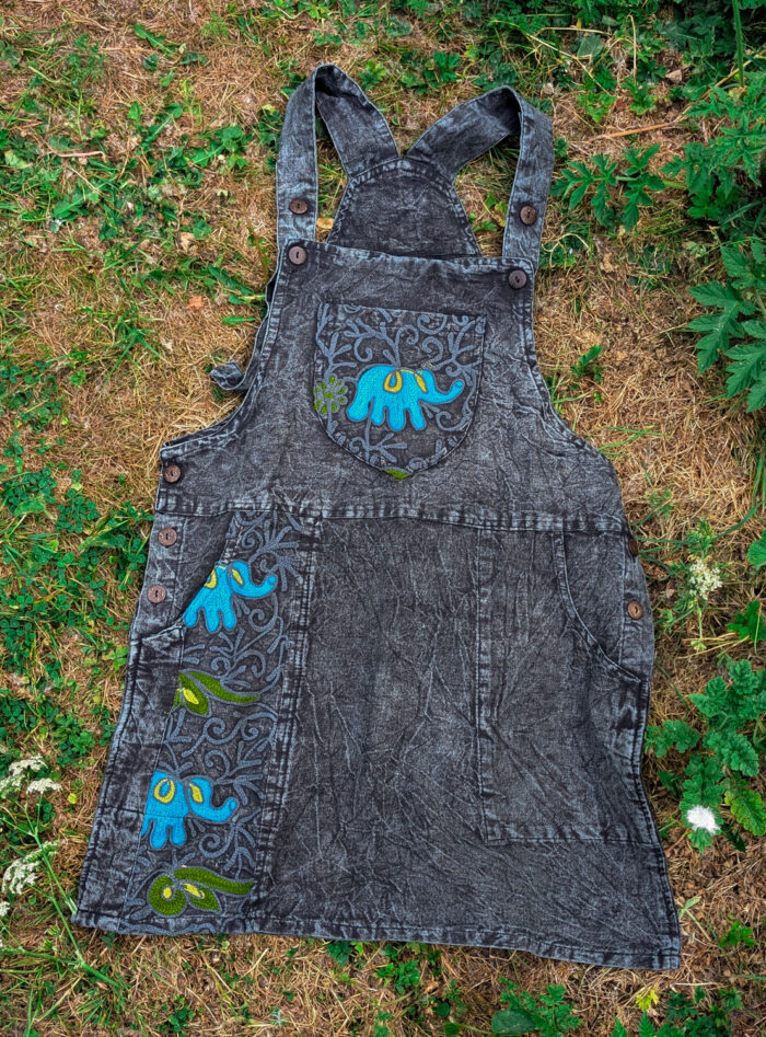 Black Elephant Dungaree Dress