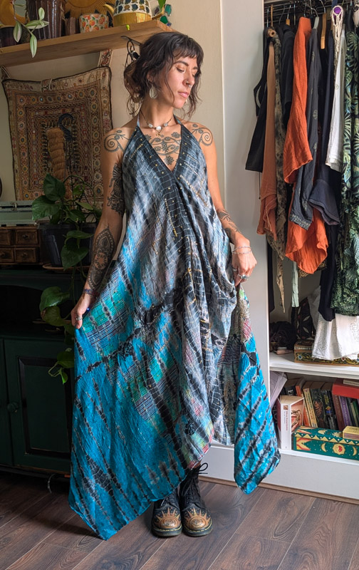 Midnight Recycled Silk Halter Dress - Image 2
