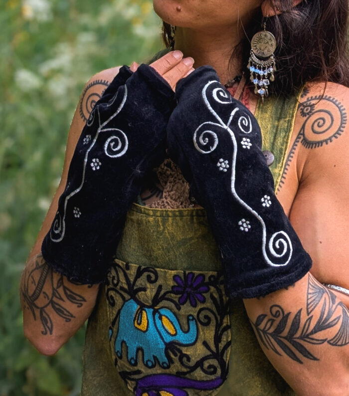 Black Velvet Embroidered Handwarmers