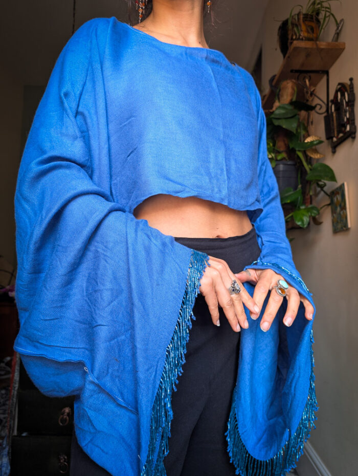 Upcycled Blue Beaded Oversize Top