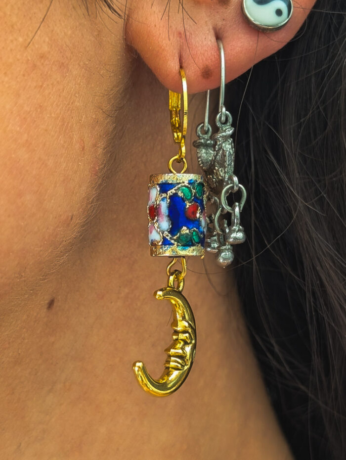 Blue Cloisonne Sun & Moon Earrings - Image 4