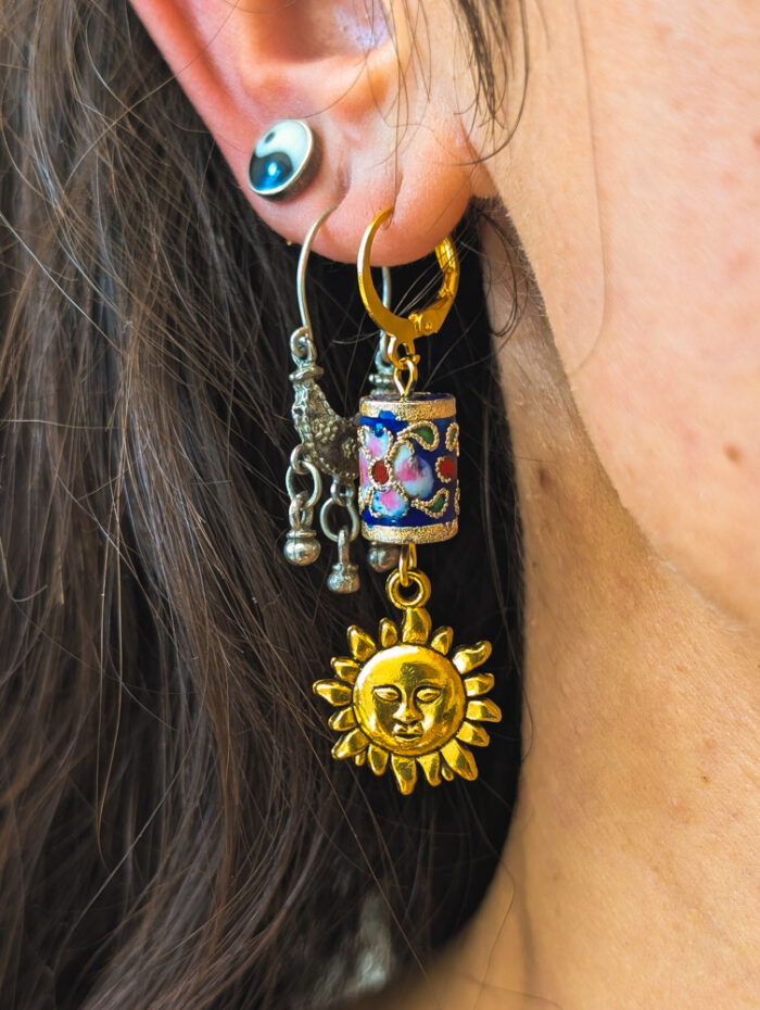Blue Cloisonne Sun & Moon Earrings - Image 6