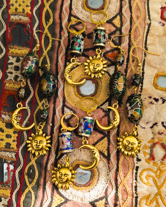 Blue Cloisonne Sun & Moon Earrings - Image 5