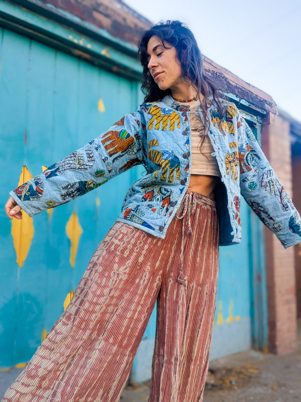 Vintage Blue Elephant Patchwork Jacket - Image 2