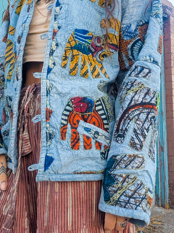 Vintage Blue Elephant Patchwork Jacket - Image 4