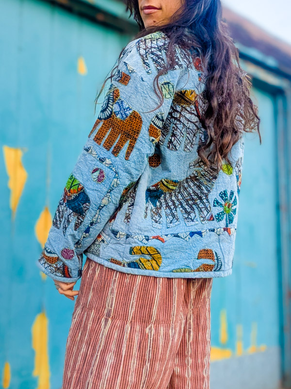 Vintage Blue Elephant Patchwork Jacket - Image 5