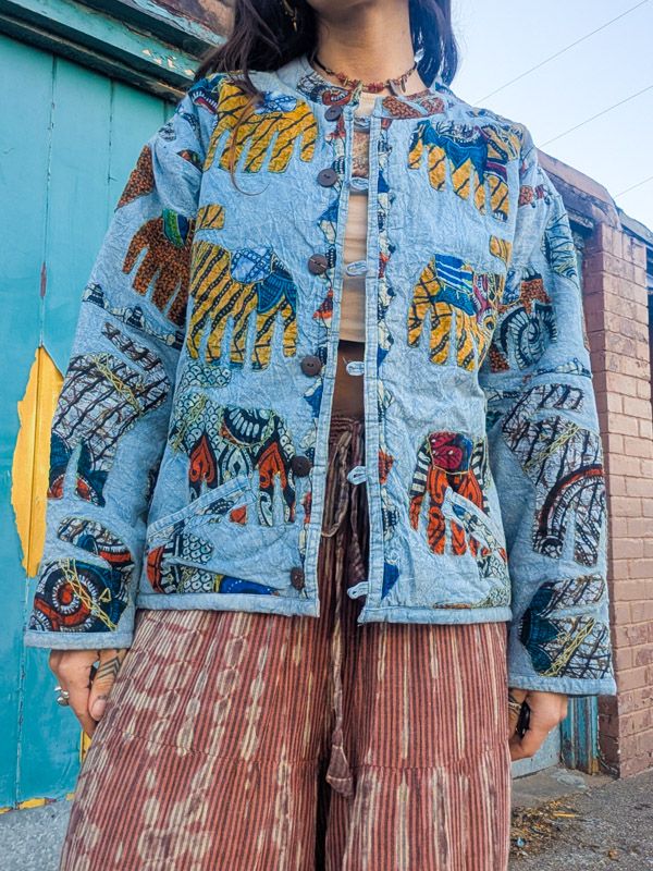 Vintage Blue Elephant Patchwork Jacket