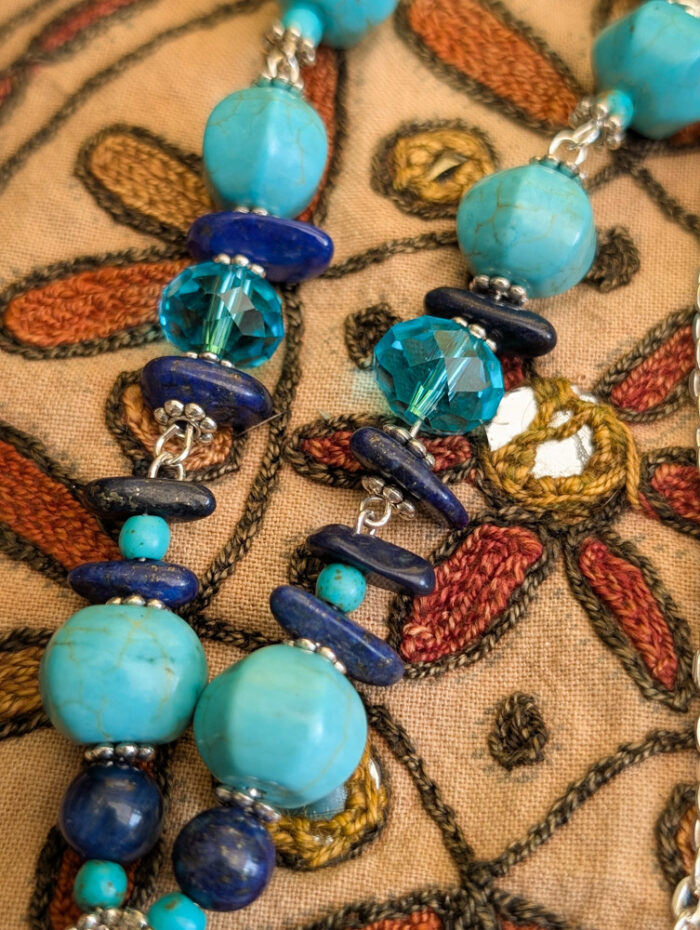 Blue Flower Gemstone Necklace - Image 5
